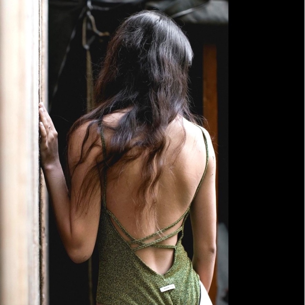 Lime Lurex Swimsuit Handmade in Italy Size M